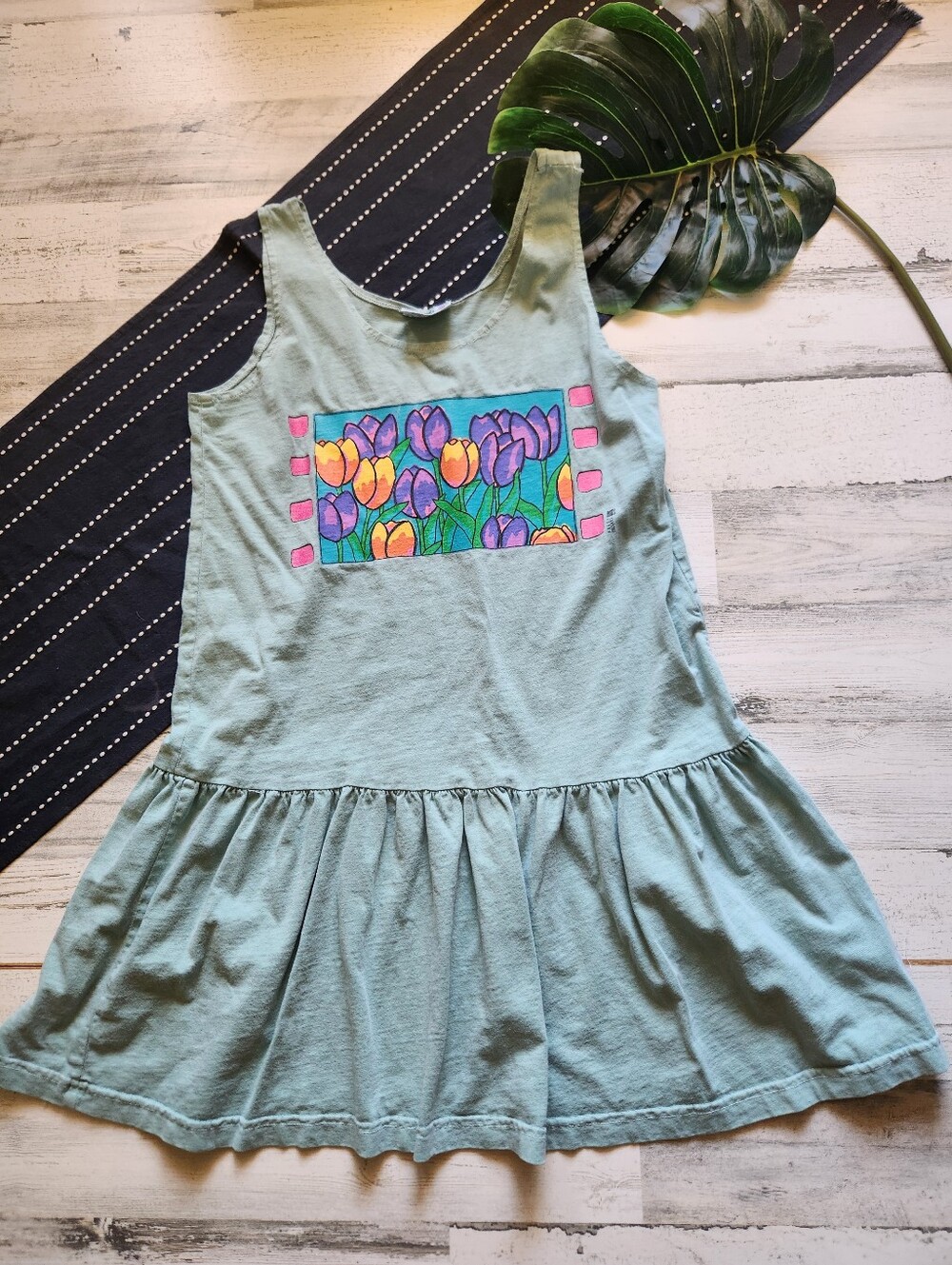 Fresh Produce Vintage Drop Waist Tank Dress With Tulip Print Graphic Size Medium